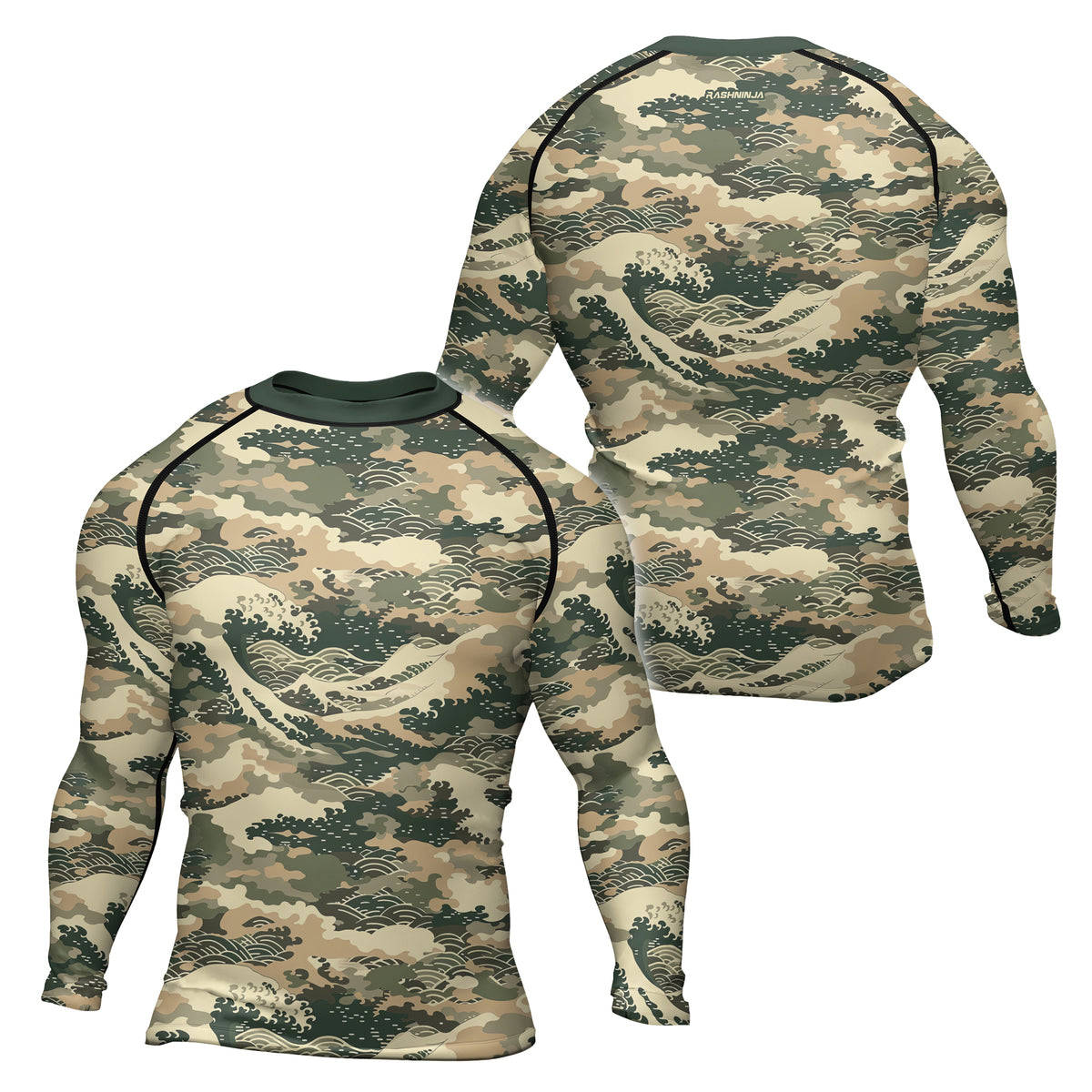 Rashninja Ocean Waves Camouflage Men's Long Sleeve Rash Guard