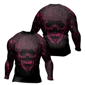Rashninja Cyber Skull Circuit Red Men's Long Sleeve Rash Guard

