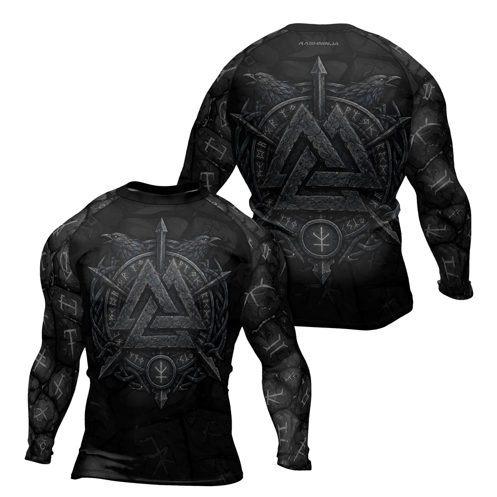 Rashninja Viking Raven Vegvisir Men's Long Sleeve Rash Guard