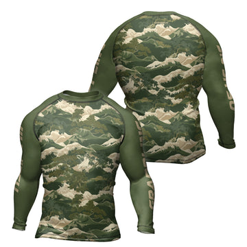 Rashninja Green Wave Camouflage Men's Long Sleeve Rash Guard