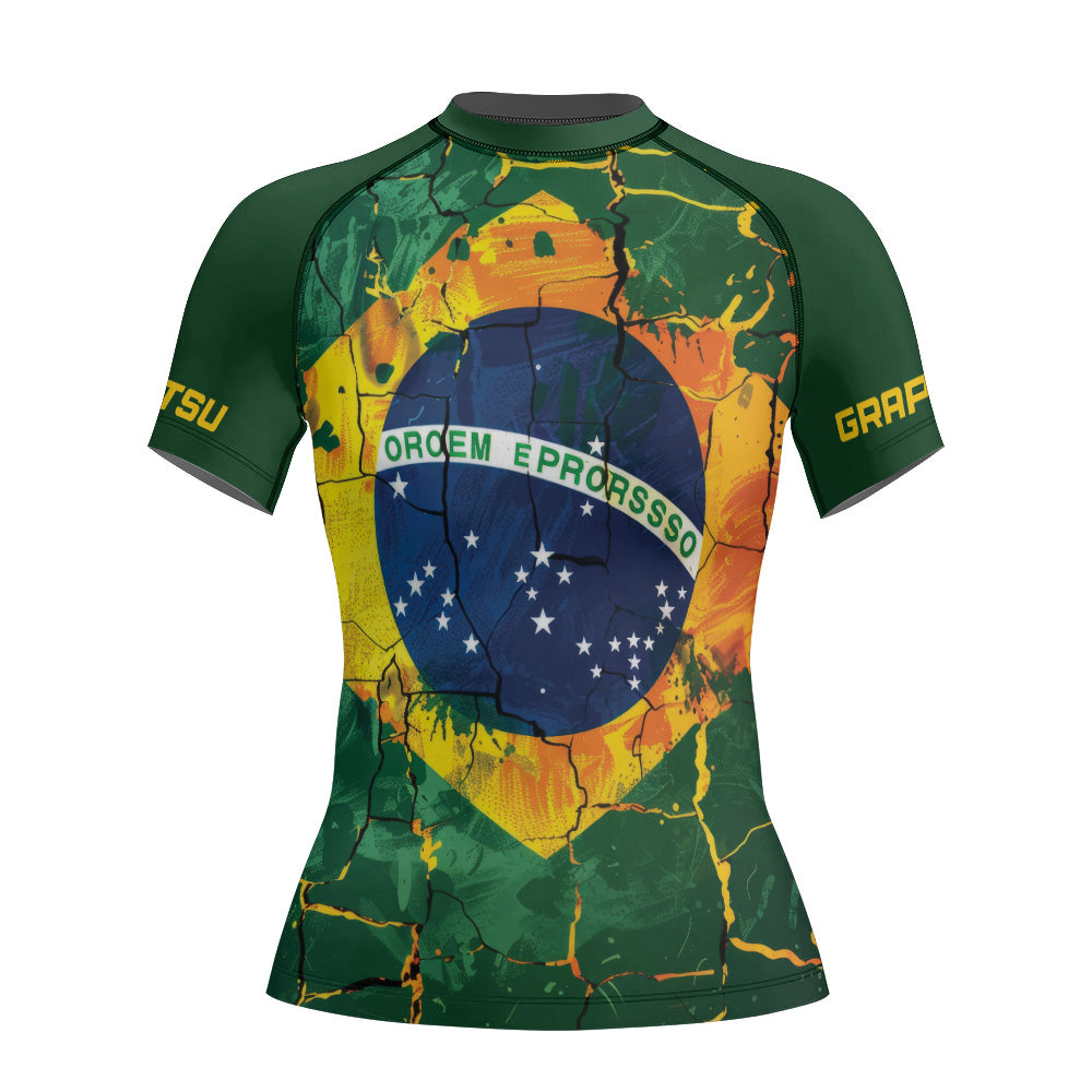 Rashninja Patriot Brazil Flag Women's Short Sleeve Rash Guard