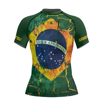 Rashninja Patriot Brazil Flag Women's Short Sleeve Rash Guard