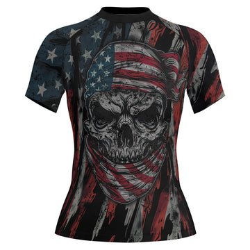 Rashninja Patriot Skull Bandana Women's Short Sleeve Rash Guard