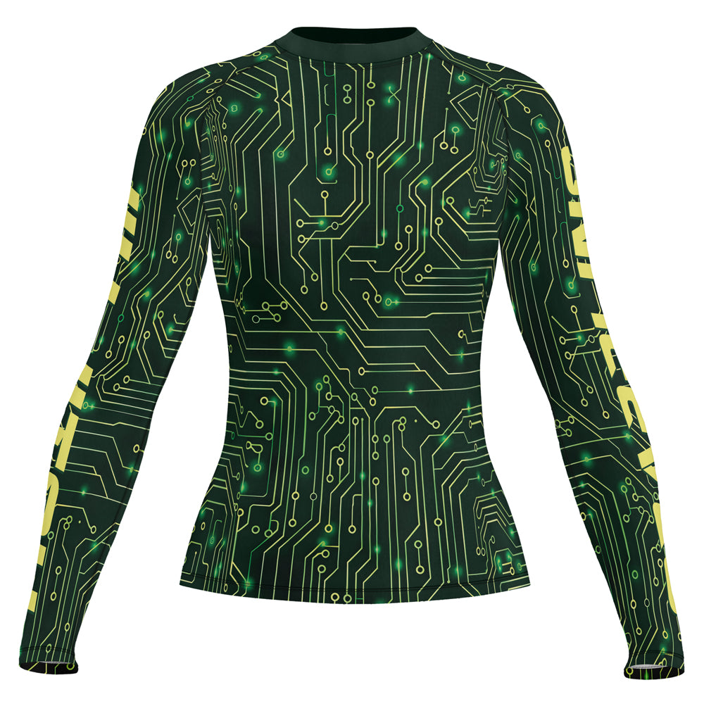 Rashninja Green Cyber Circuit Women's Long Sleeve Rash Guard