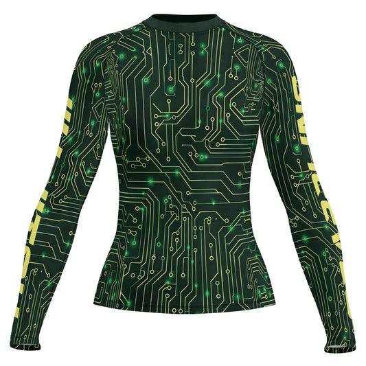 Rashninja Green Cyber Circuit Women's Long Sleeve Rash Guard