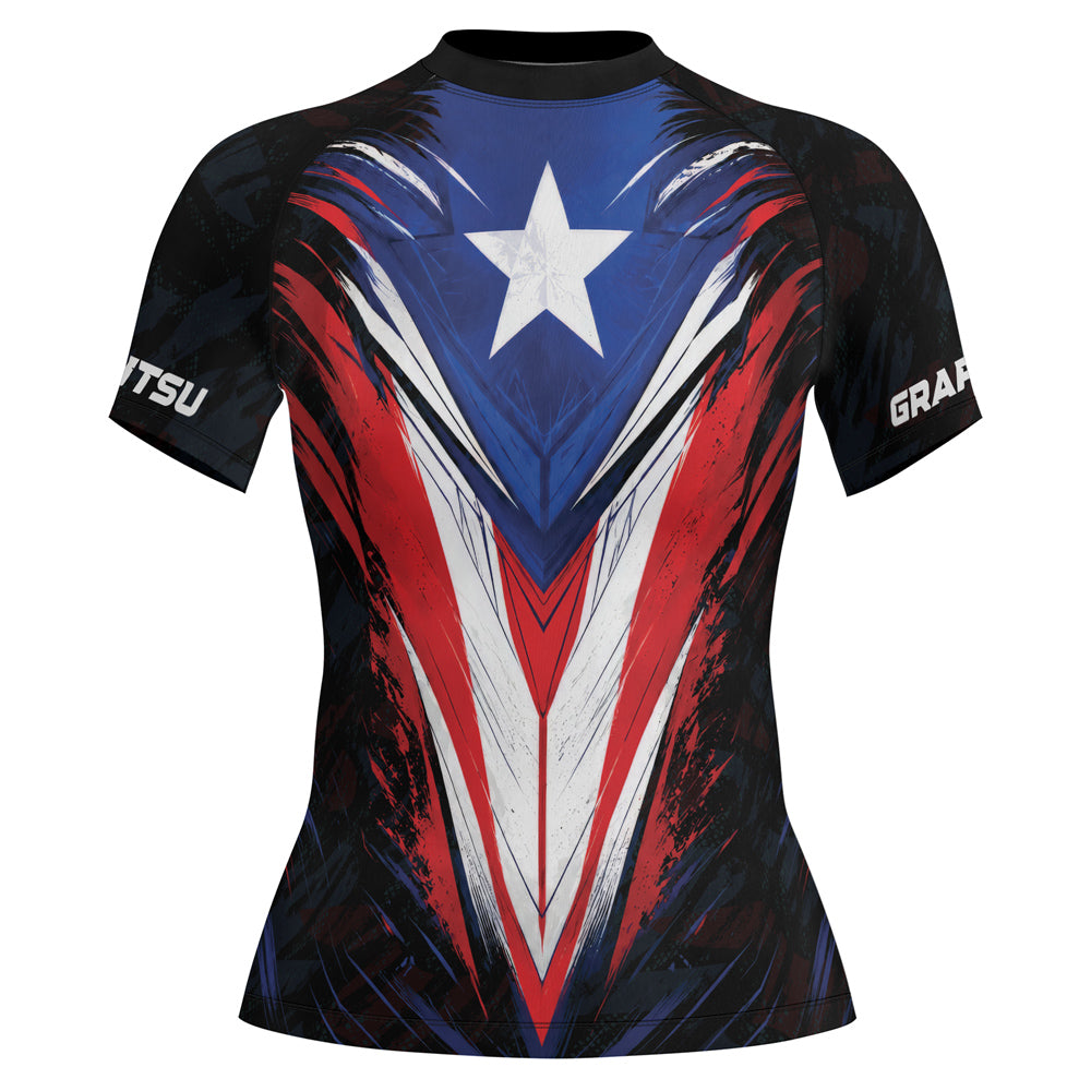 Rashninja Patriot Puerto Rico Flag Women's Short Sleeve Rash Guard