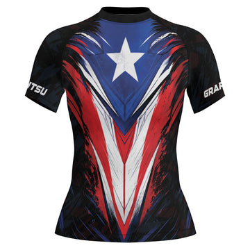 Rashninja Patriot Puerto Rico Flag Women's Short Sleeve Rash Guard