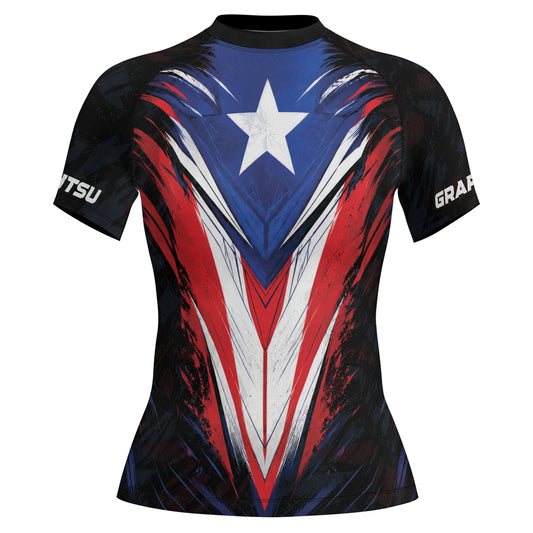 Rashninja Patriot Puerto Rico Flag Women's Short Sleeve Rash Guard