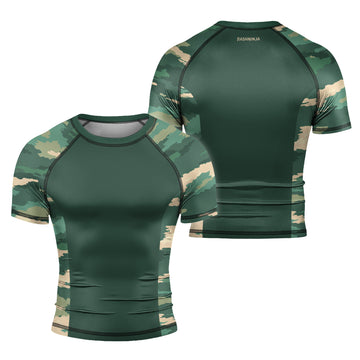 Rashninja Army Green Camouflage Men's Short Sleeve Rash Guard