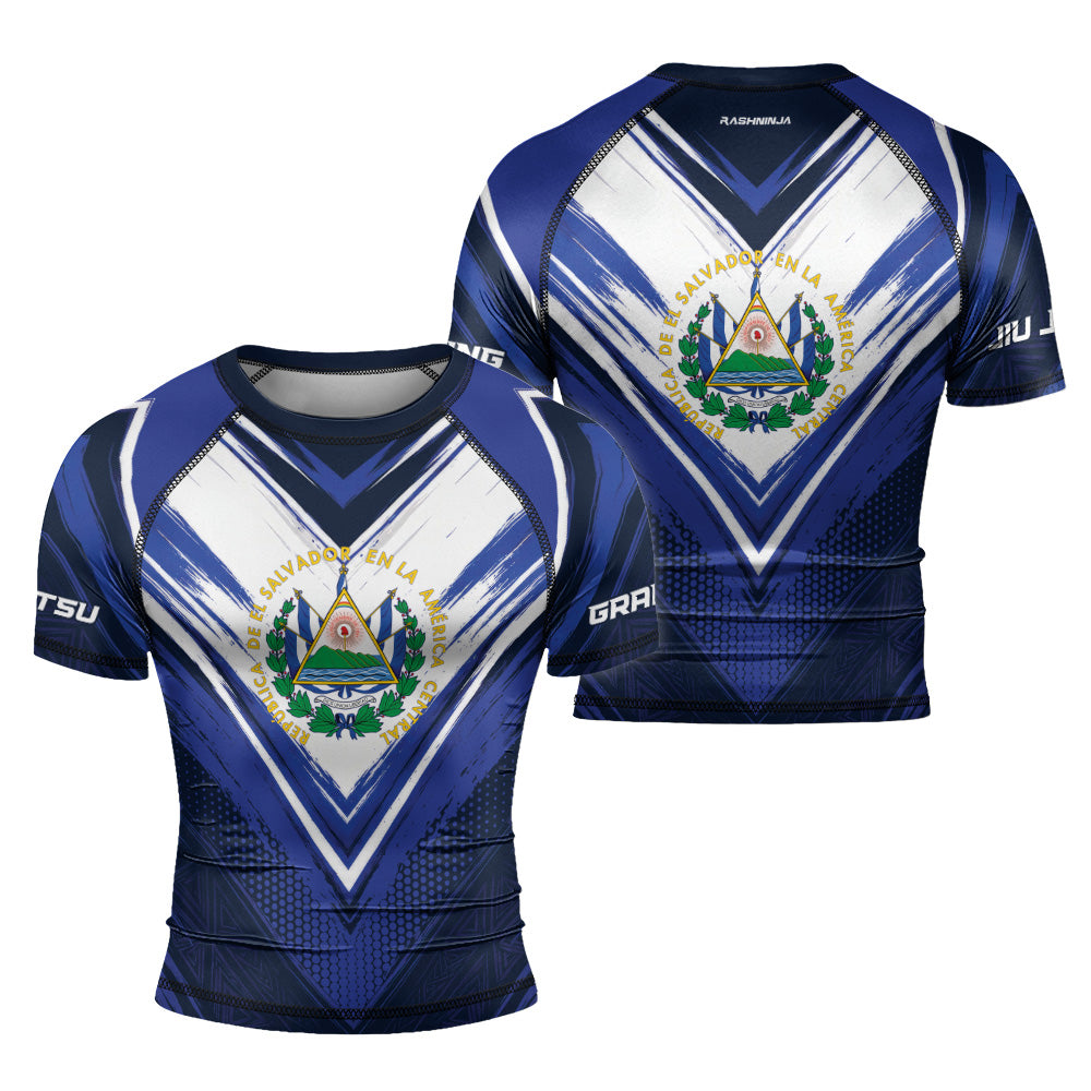 Rashninja Patriot El Salvador Flag Men's Short Sleeve Rash Guard