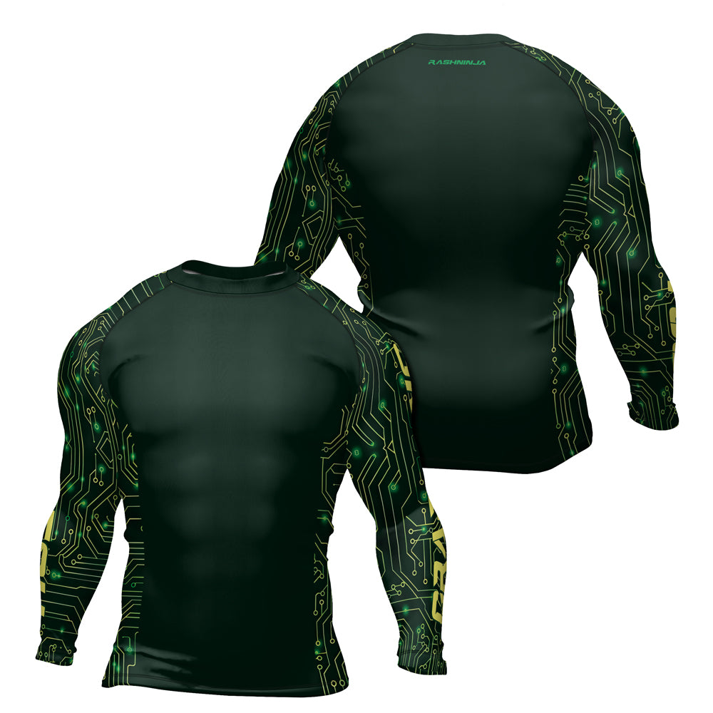 Rashninja Green Cyber Circuit Men's Long Sleeve Rash Guard