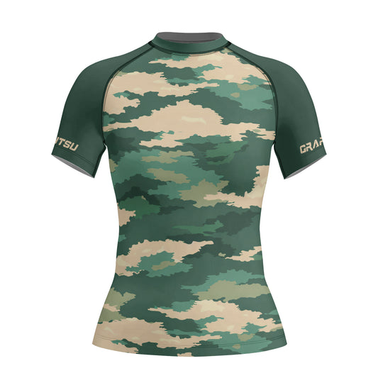 Rashninja Army Green Camouflage Women's Short Sleeve Rash Guard