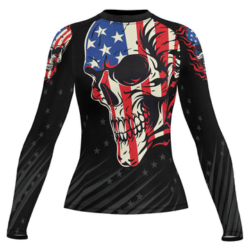 Rashninja American Patriot Skull Women's Long Sleeve Rash Guard