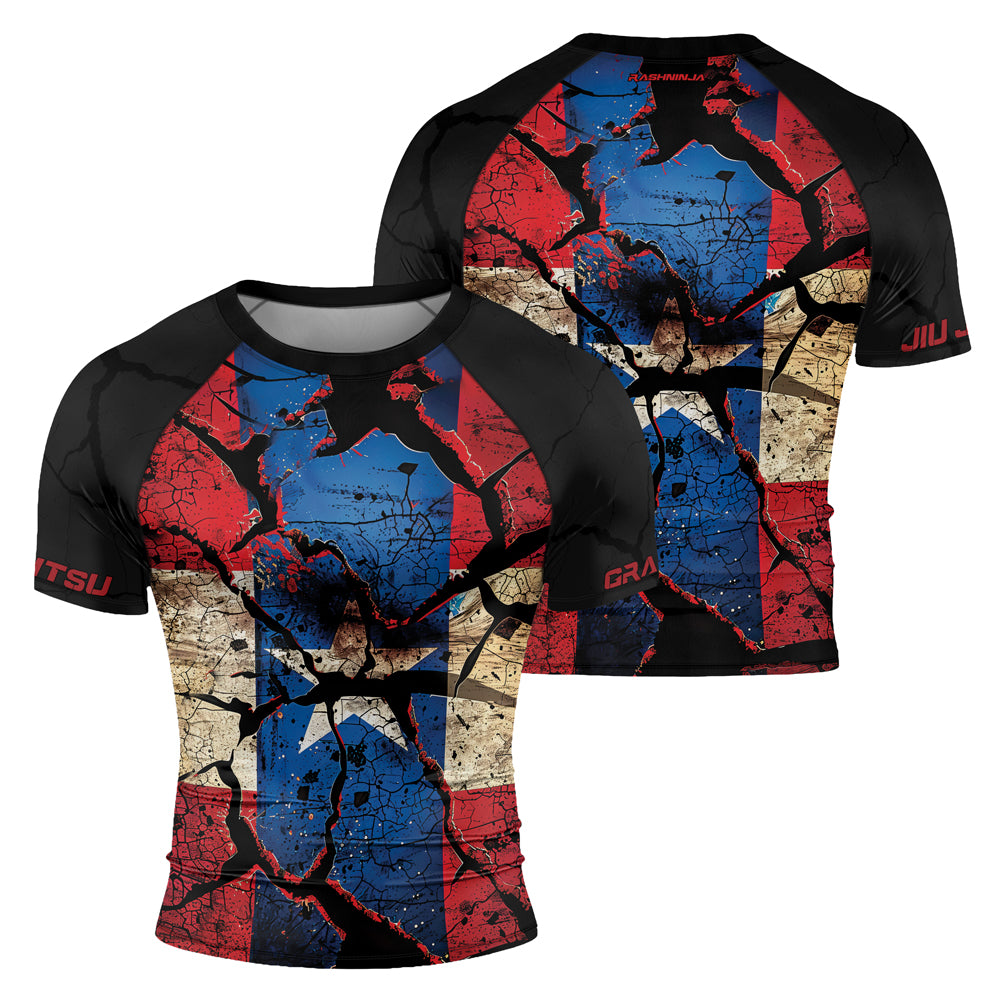 Rashninja Patriot Puerto Rico Flag Men's Short Sleeve Rash Guard