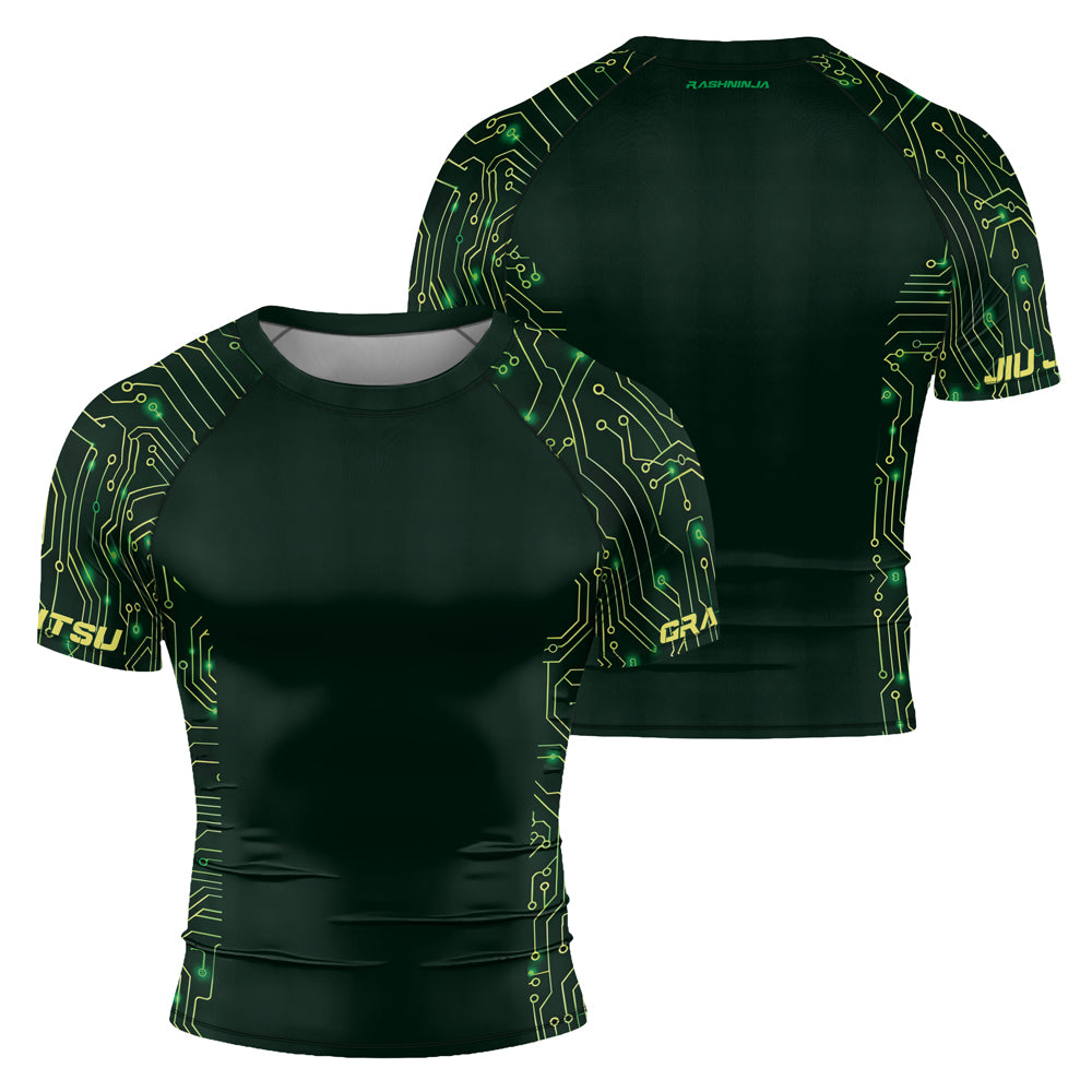 Rashninja Green Cyber Circuit Men's Short Sleeve Rash Guard