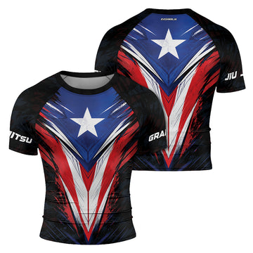 Rashninja Patriot Puerto Rico Flag Men's Short Sleeve Rash Guard