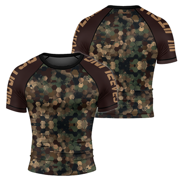 Rashninja Military Hexagon Camouflage Men's Short Sleeve Rash Guard