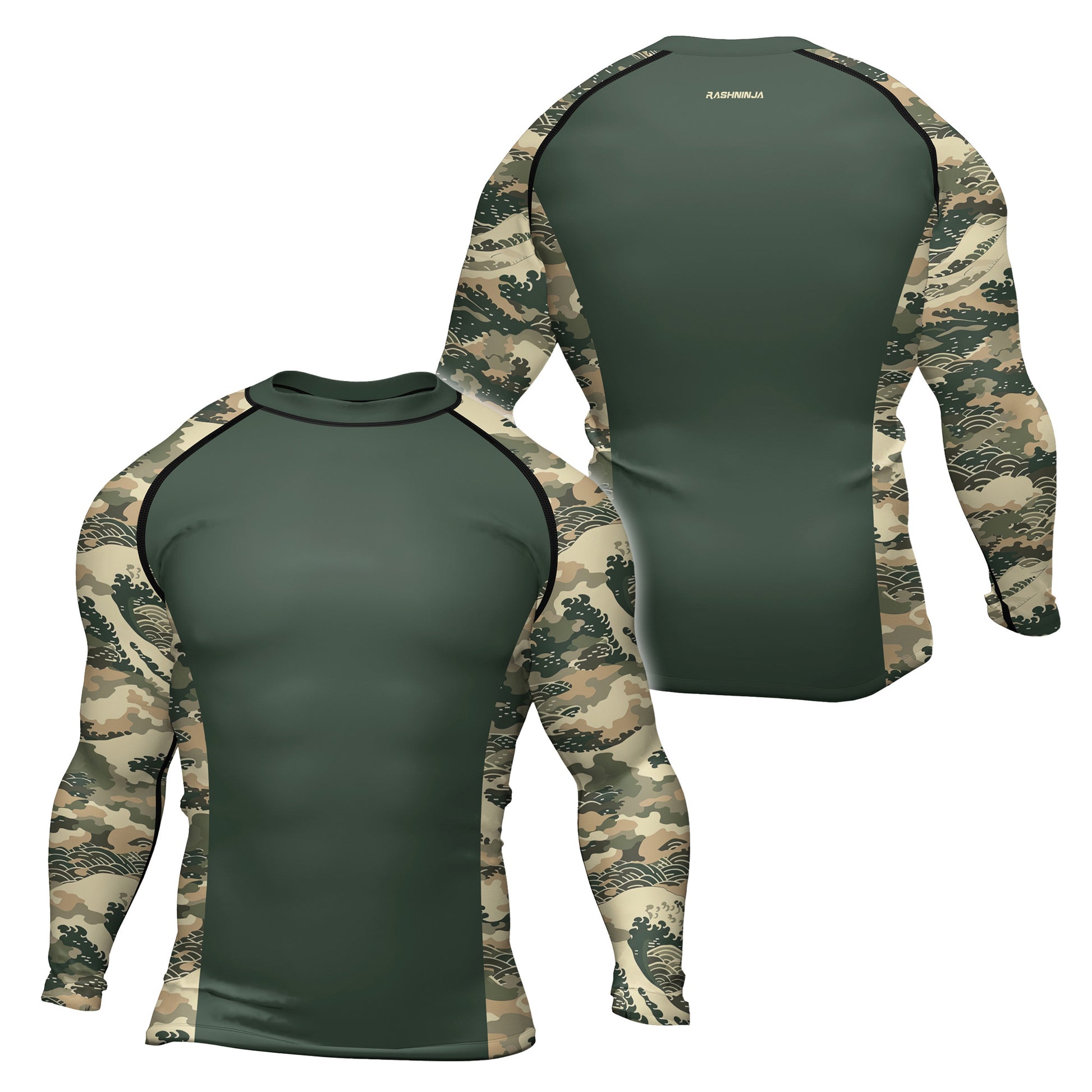 Rashninja Ocean Waves Camouflage Men's Long Sleeve Rash Guard