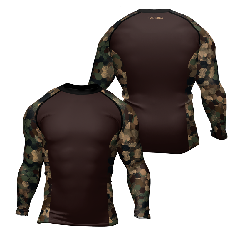 Rashninja Military Hexagon Camouflage Men's Long Sleeve Rash Guard