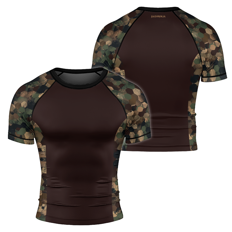 Rashninja Military Hexagon Camouflage Men's Short Sleeve Rash Guard