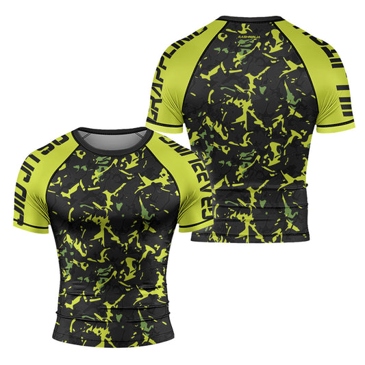 Rashninja Neon Green Camouflage Men's Short Sleeve Rash Guard