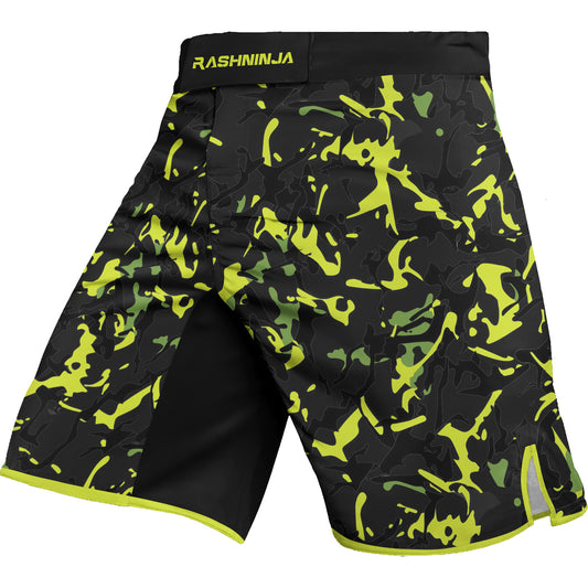 Rashninja Neon Green Camouflage Men's Fight Shorts