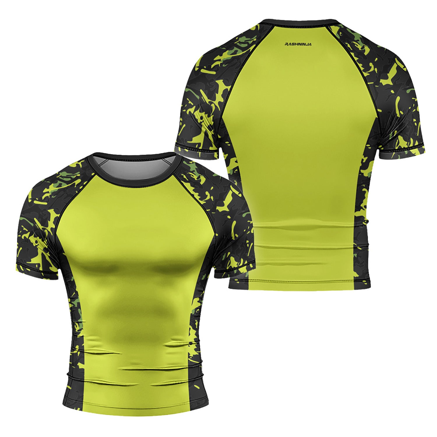 Rashninja Neon Green Camouflage Men's Short Sleeve Rash Guard