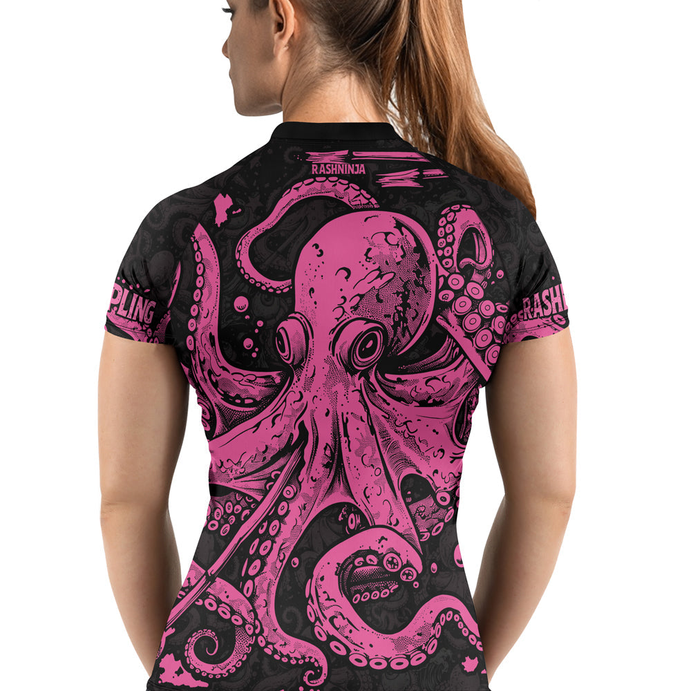 Rashninja Octopus Pink Women's Short Sleeve Rash Guard