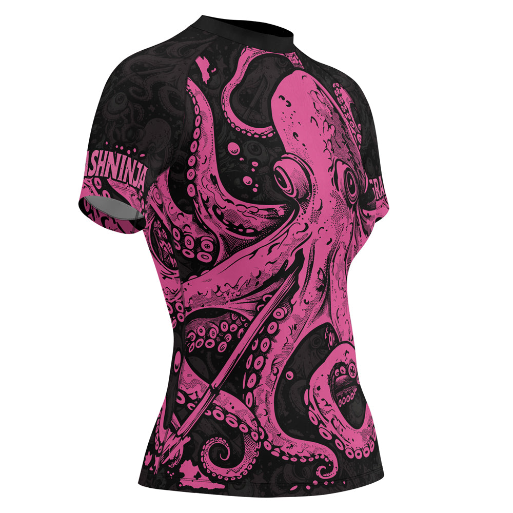 Rashninja Octopus Pink Women's Short Sleeve Rash Guard