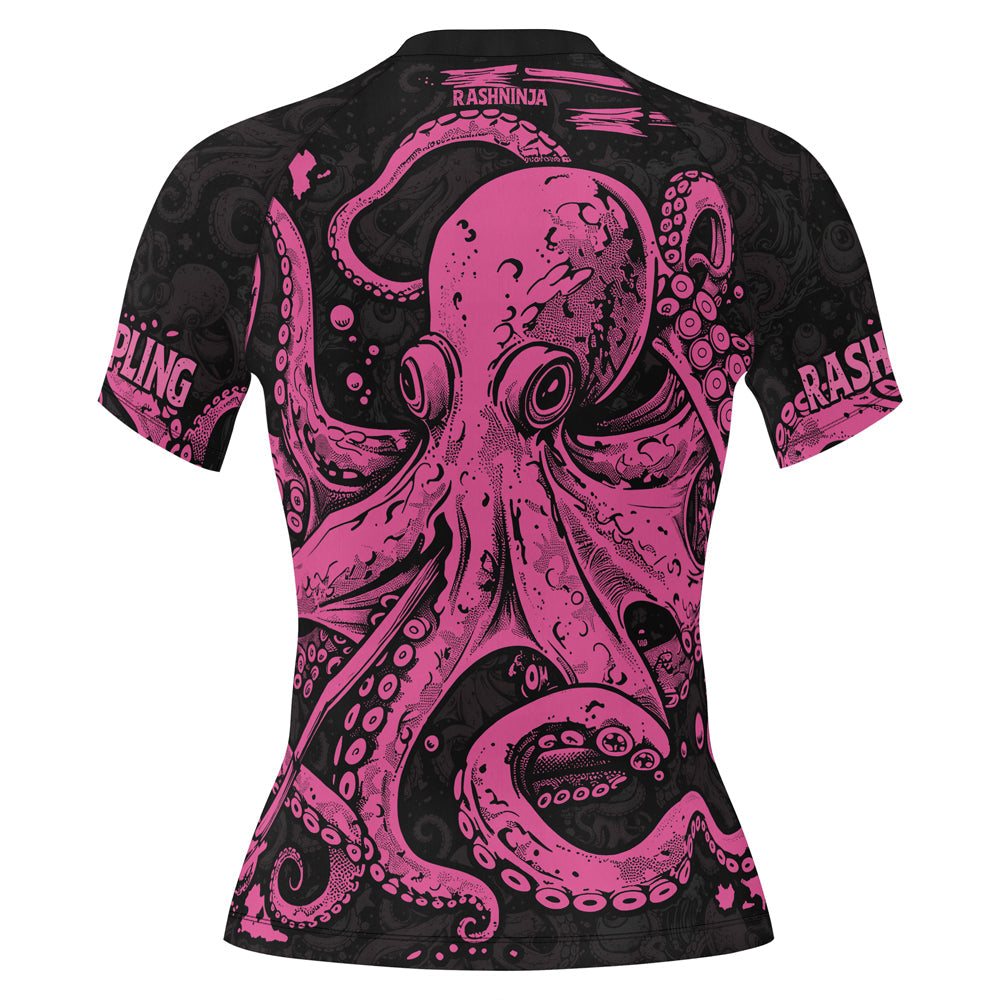 Rashninja Octopus Pink Women's Short Sleeve Rash Guard