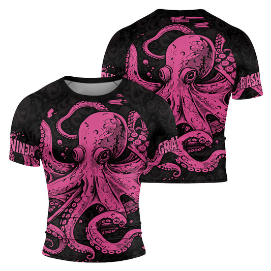 Rashninja Octopus Pink Men's Short Sleeve Rash Guard