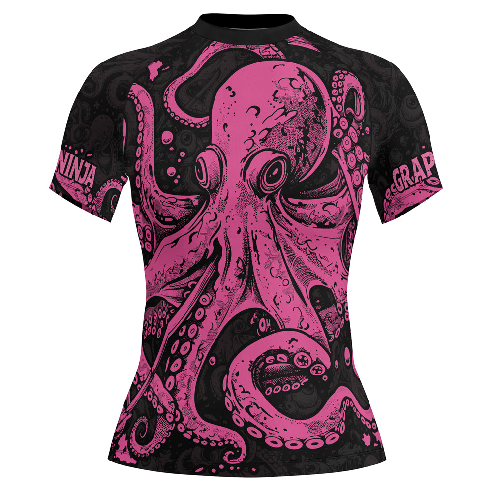 Rashninja Octopus Pink Women's Short Sleeve Rash Guard