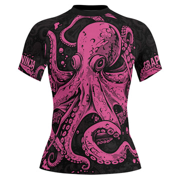 Rashninja Octopus Pink Women's Short Sleeve Rash Guard