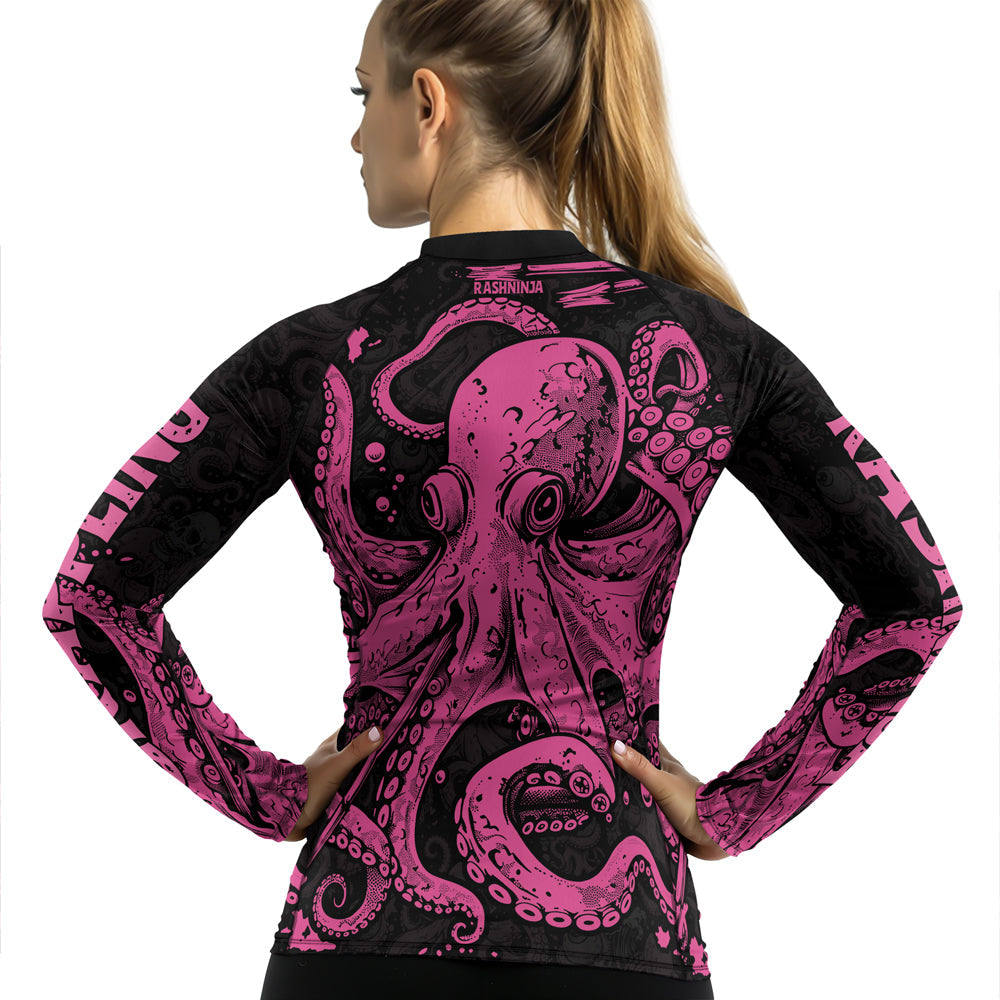 Rashninja Octopus Pink Women's Long Sleeve Rash Guard