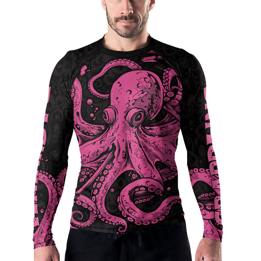 Rashninja Octopus Pink Men's Long Sleeve Rash Guard