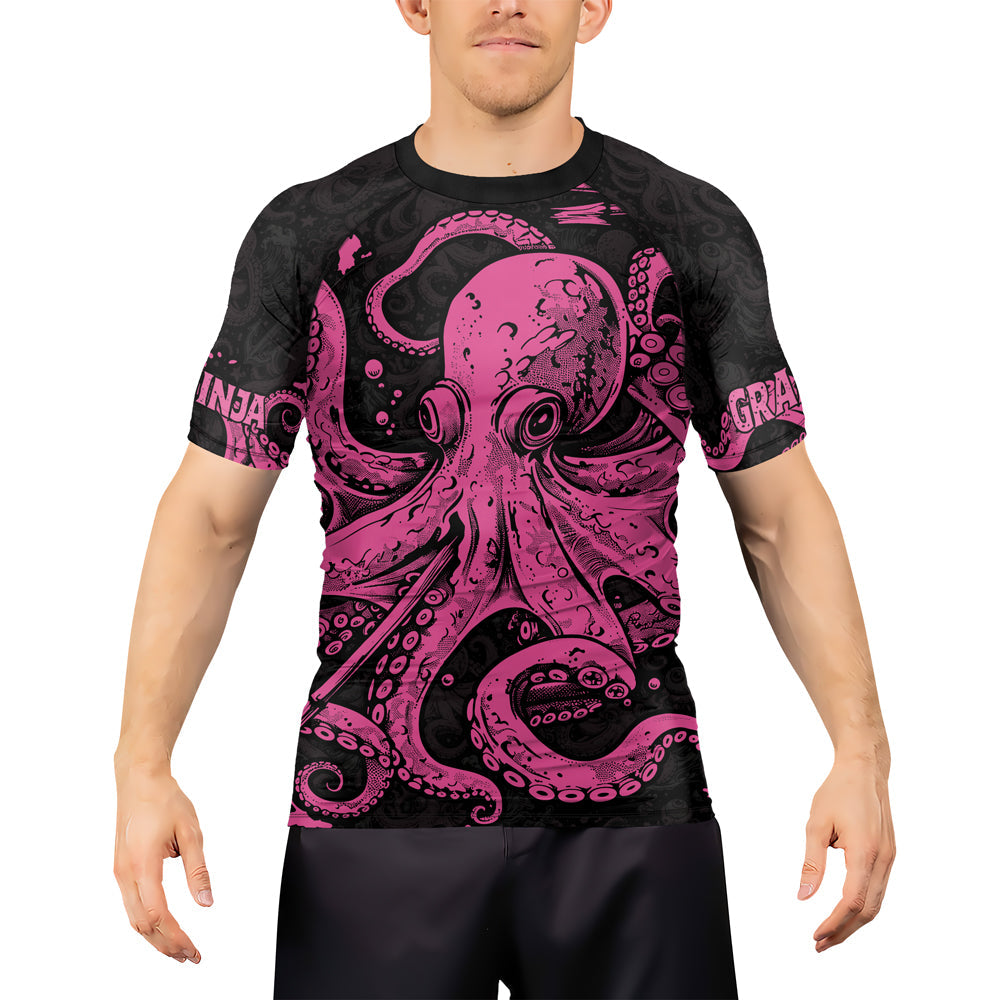Rashninja Octopus Pink Men's Short Sleeve Rash Guard