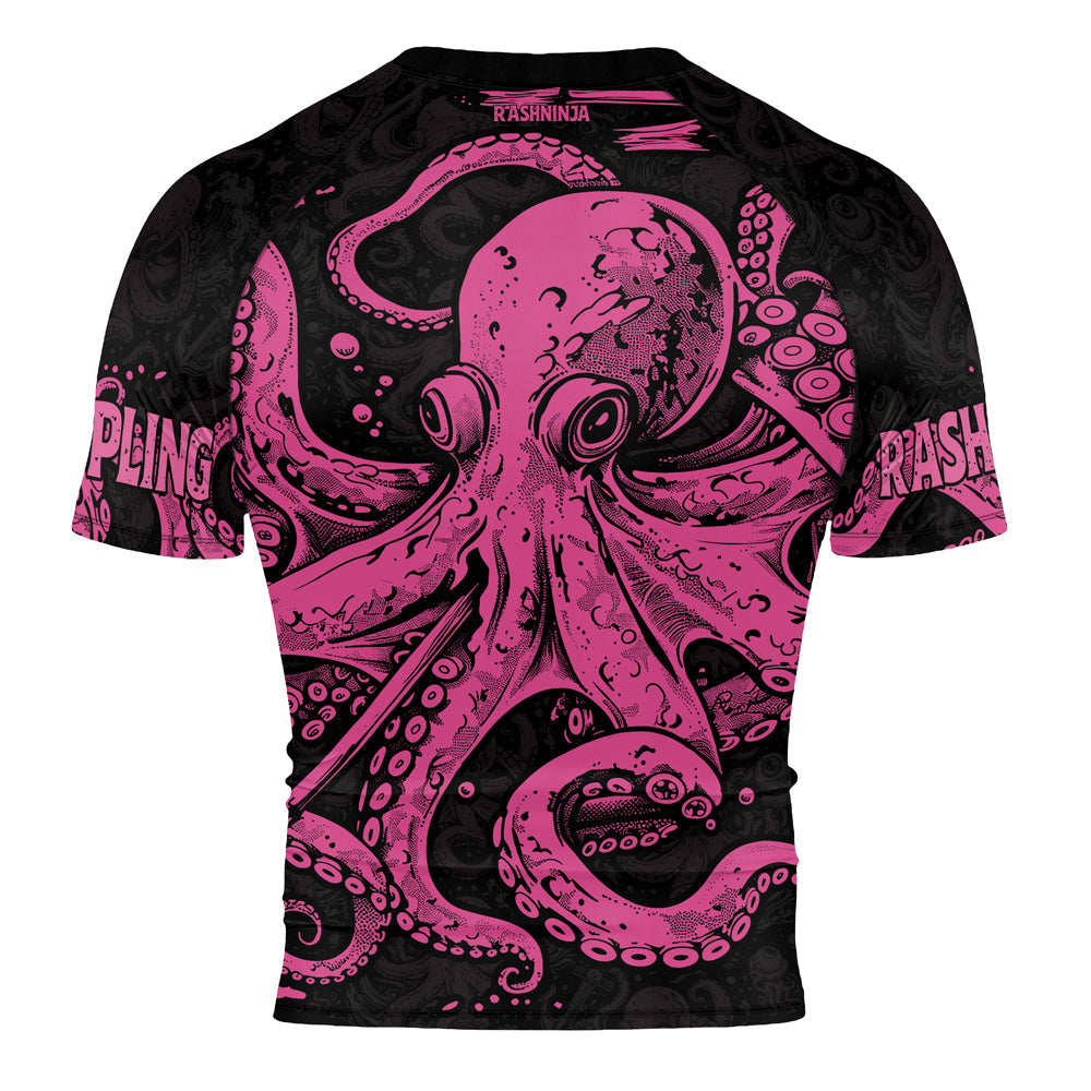 Rashninja Octopus Pink Men's Short Sleeve Rash Guard