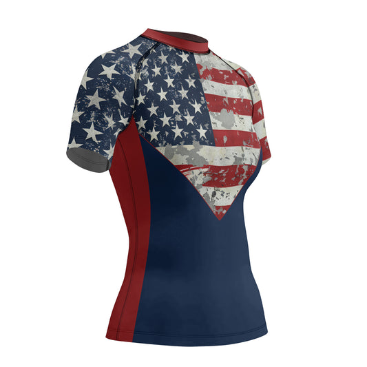 Rashninja Freedom Flag Women's Short Sleeve Rash Guard