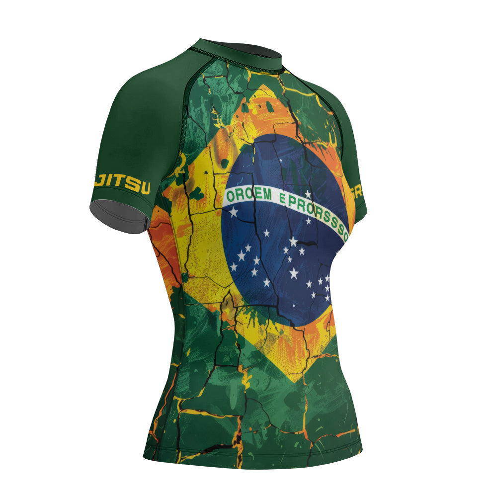 Rashninja Patriot Brazil Flag Women's Short Sleeve Rash Guard