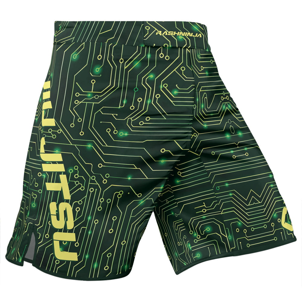 Rashninja Green Cyber Circuit Men's Fight Shorts