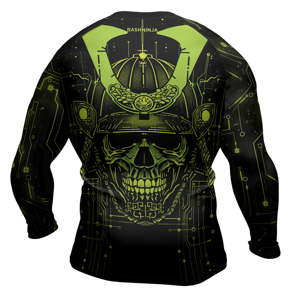 Rashninja Cyber Samurai Circuit Green Men's Long Sleeve Rash Guard

