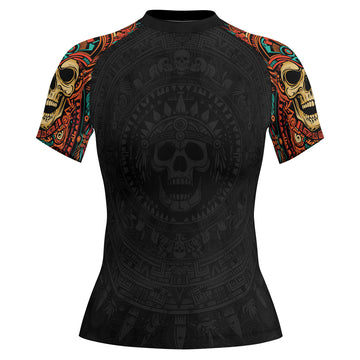 Rashninja Aztec Tribal Skull Women's Short Sleeve Rash Guard