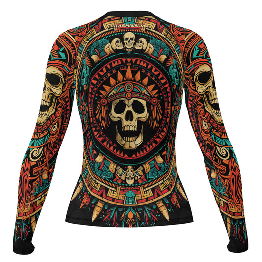 Rashninja Aztec Tribal Skull Women's Long Sleeve Rash Guard