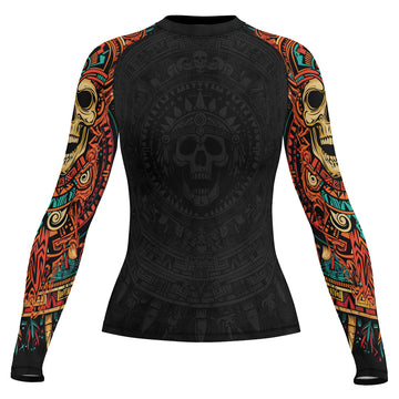 Rashninja Aztec Tribal Skull Women's Long Sleeve Rash Guard