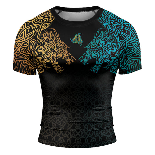 Rashninja Norse Viking Wolf Men's Short Sleeve Rash Guard