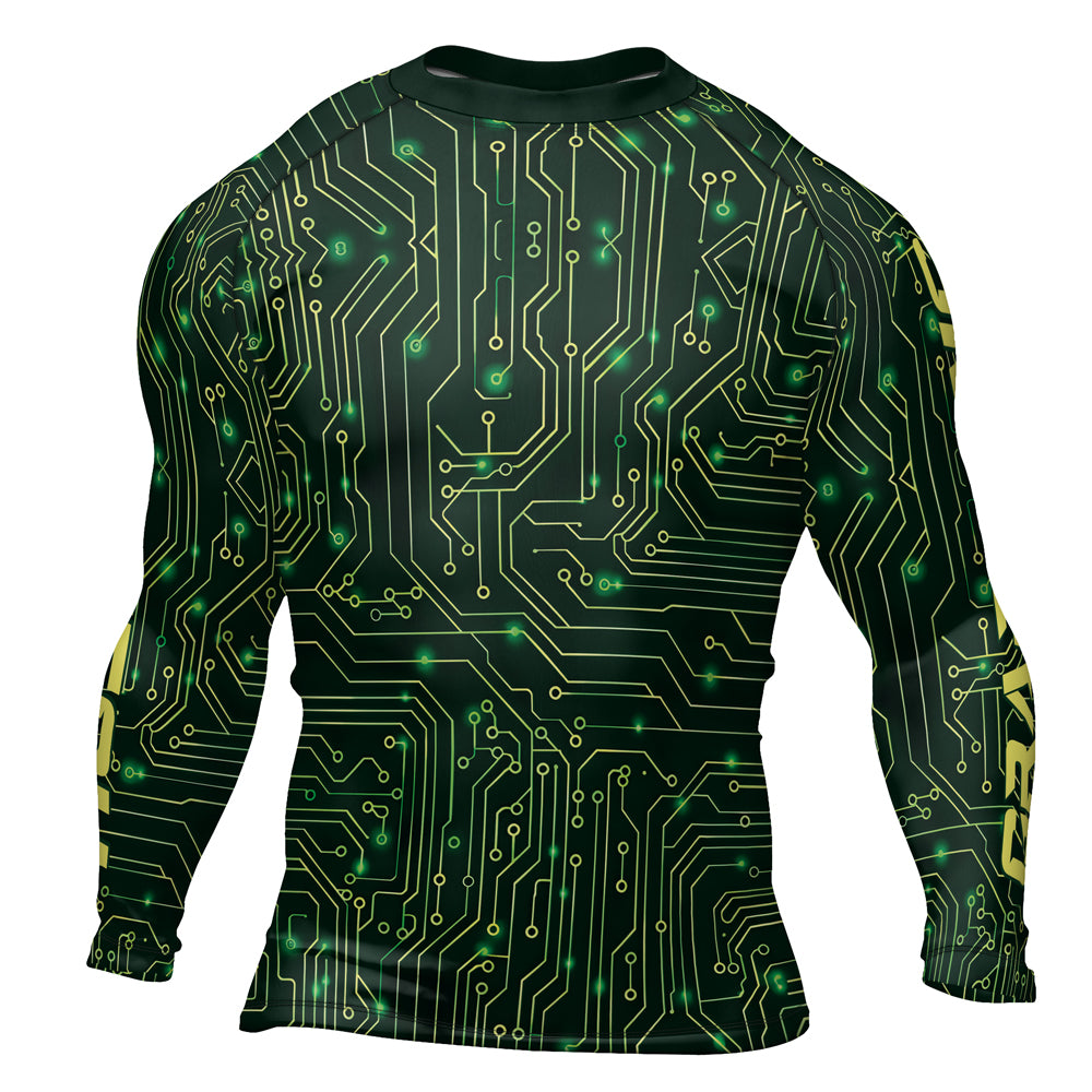 Rashninja Green Cyber Circuit Men's Long Sleeve Rash Guard