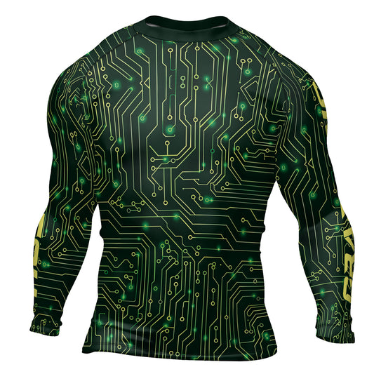 Rashninja Green Cyber Circuit Men's Long Sleeve Rash Guard