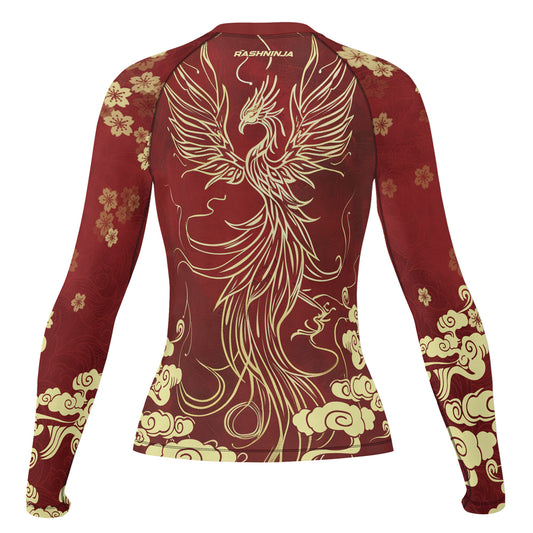 Rashninja Golden Phoenix Crimson Women's Long Sleeve Rash Guard