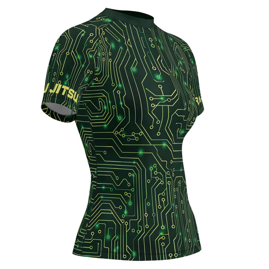 Rashninja Green Cyber Circuit Women's Short Sleeve Rash Guard