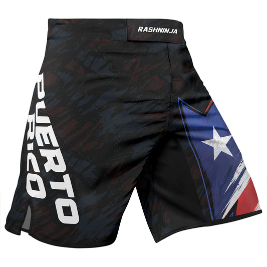 Rashninja Patriot Puerto Rico Flag Men's Fight Shorts